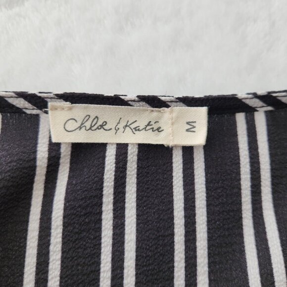 Striped Bell Sleeve Wrap Top Medium Black White Boho Flowy Goth Chloe‎ & Katie - Picture 8 of 13